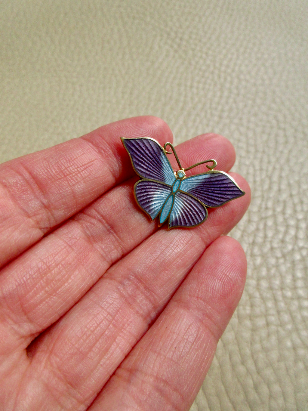 1952 Gilt Silver Light Blue and Purple Enamel Butterfly Brooch by Tillander - 1.3 inch width