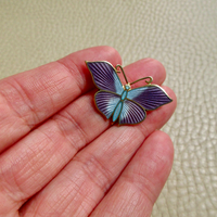 1952 Gilt Silver Light Blue and Purple Enamel Butterfly Brooch by Tillander - 1.3 inch width