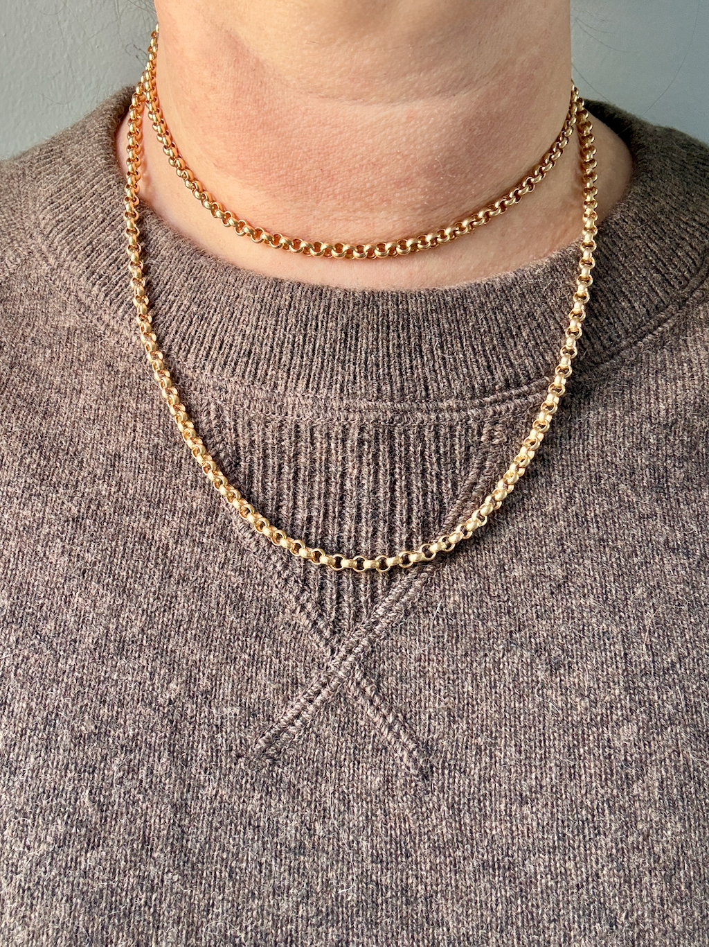 1986 - Vintage 18k Gold Long Length Rolo Link Necklace -  34.7 inch length
