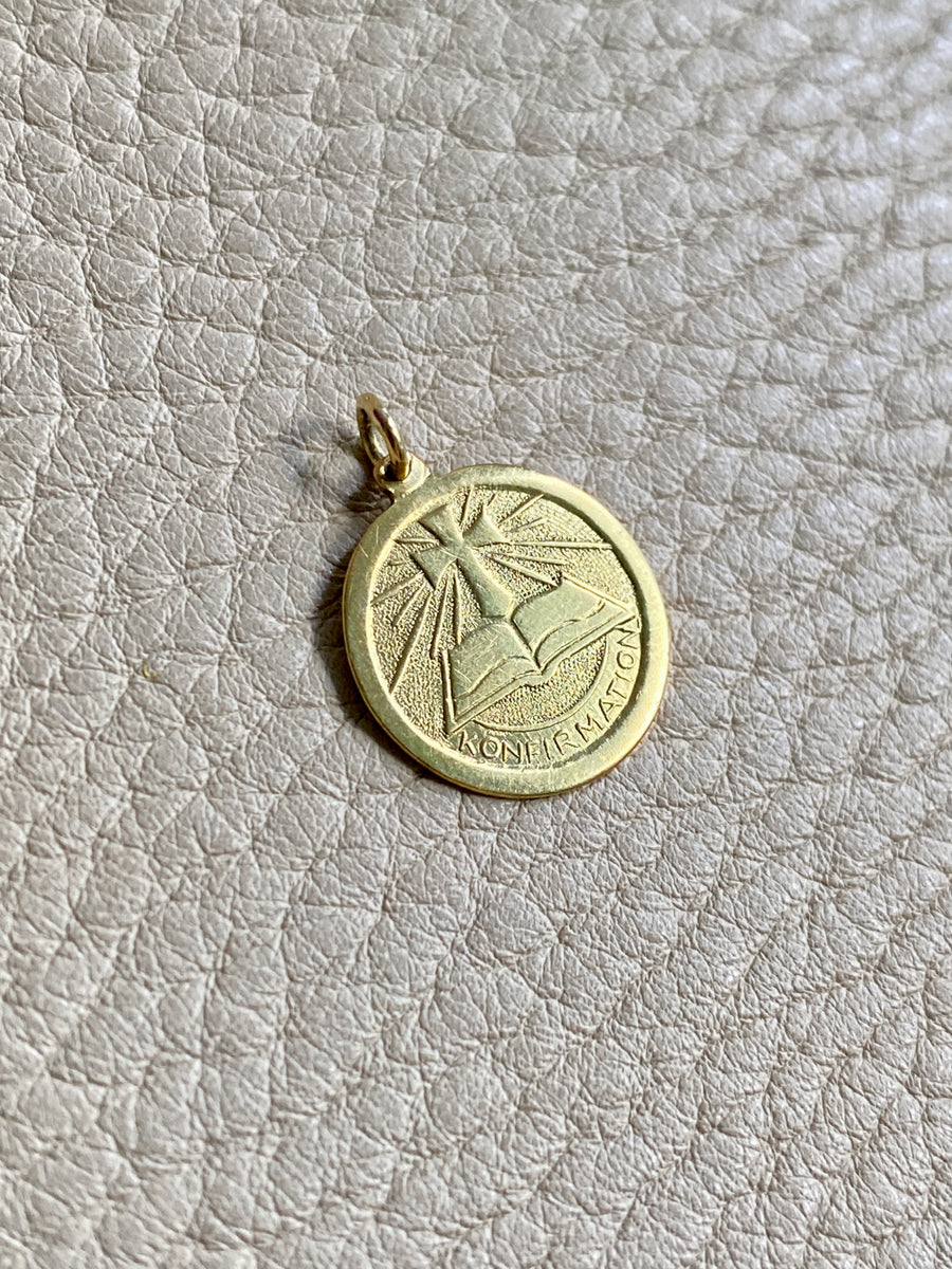 18k gold Swedish vintage charm or pendant - Confirmation Medallion