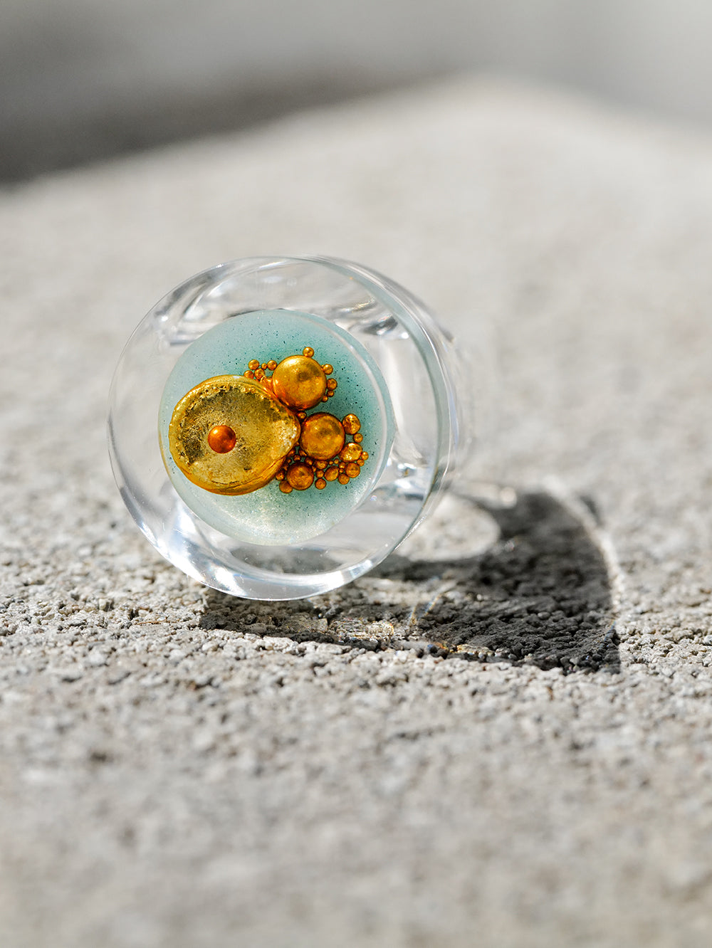 Vintage Siv Lagerström Gold Bead Acrylic Ring – Size 5