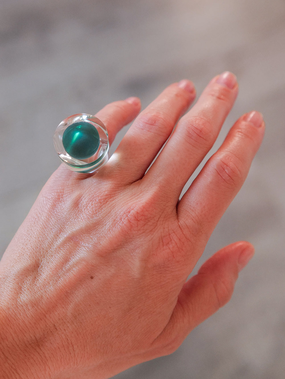 Vintage Siv Lagerström Green Disc Acrylic Ring – Size 5