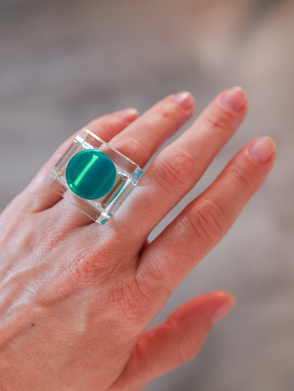 Vintage Siv Lagerström Green Optical Acrylic Ring – Size 6.5
