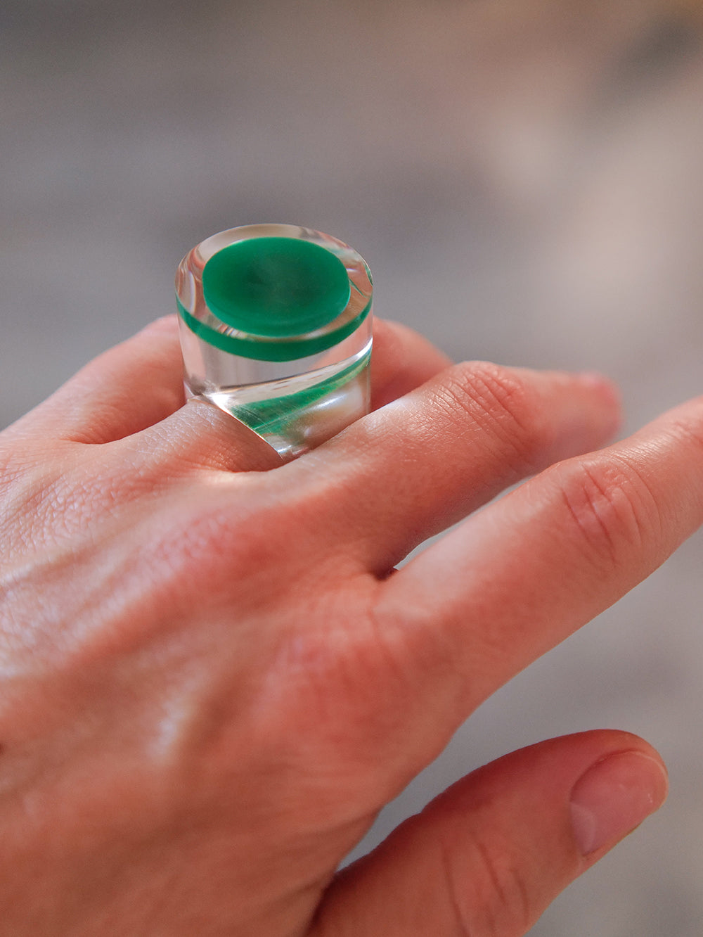 Vintage Siv Lagerström Green Optical Acrylic Ring – Size 5.5