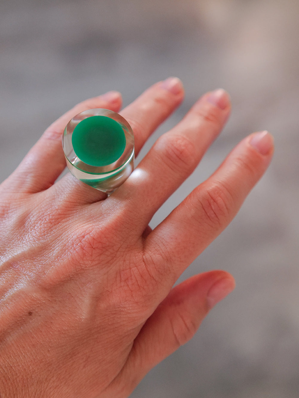 Vintage Siv Lagerström Green Optical Acrylic Ring – Size 5.5