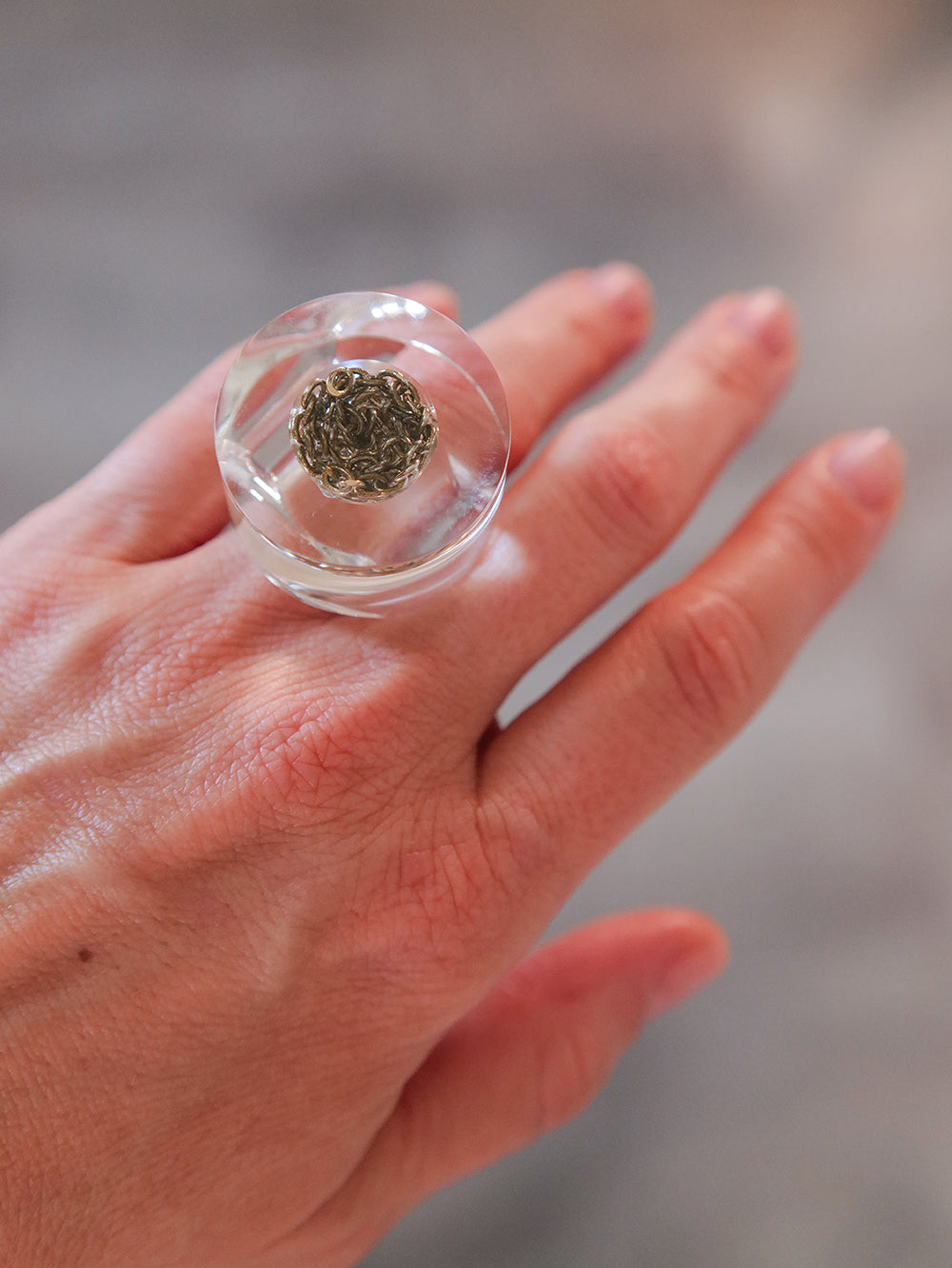 Vintage Siv Lagerström Chain Inclusion Acrylic Ring – Size 7.75