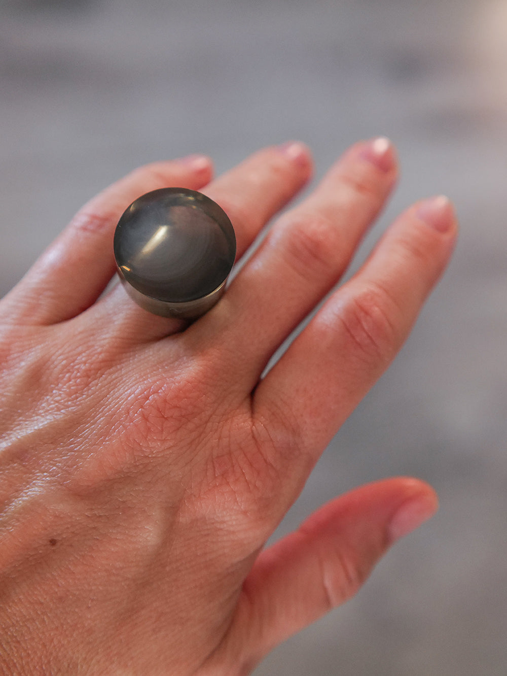 Vintage Siv Lagerström Smoky Blue-Gray Acrylic Optical Ring – Size 7.75
