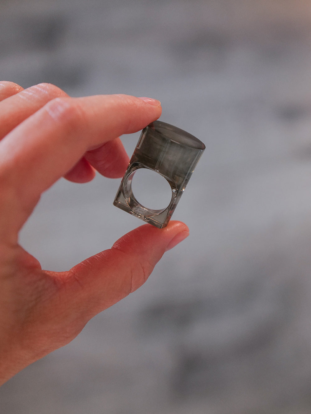 Vintage Siv Lagerström Smoky Blue-Gray Acrylic Optical Ring – Size 7.75