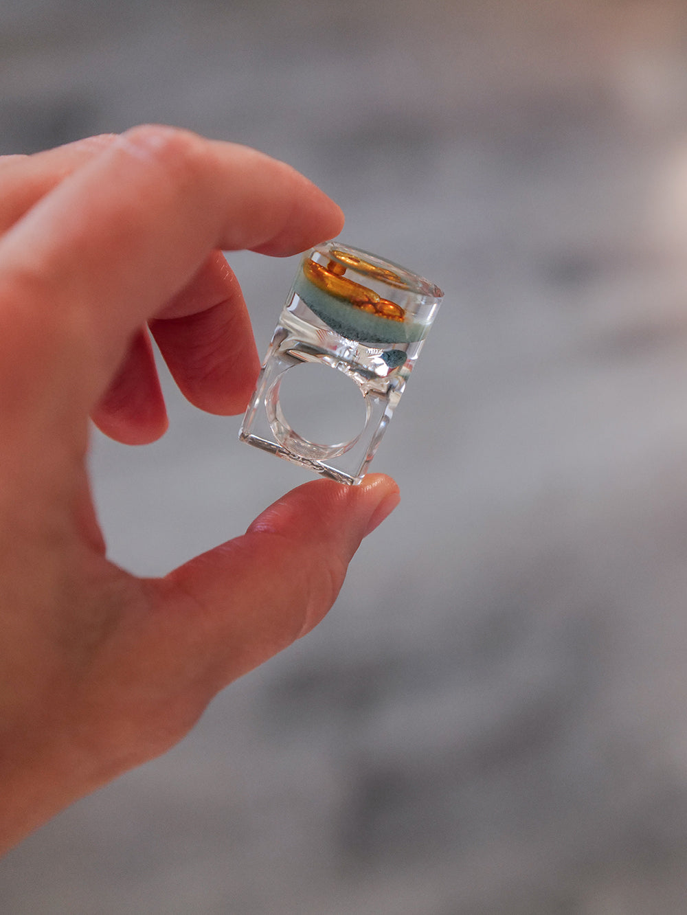 Vintage Siv Lagerström Gold Bead Acrylic Ring – Size 5