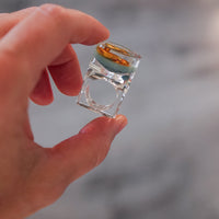 Vintage Siv Lagerström Gold Bead Acrylic Ring – Size 5