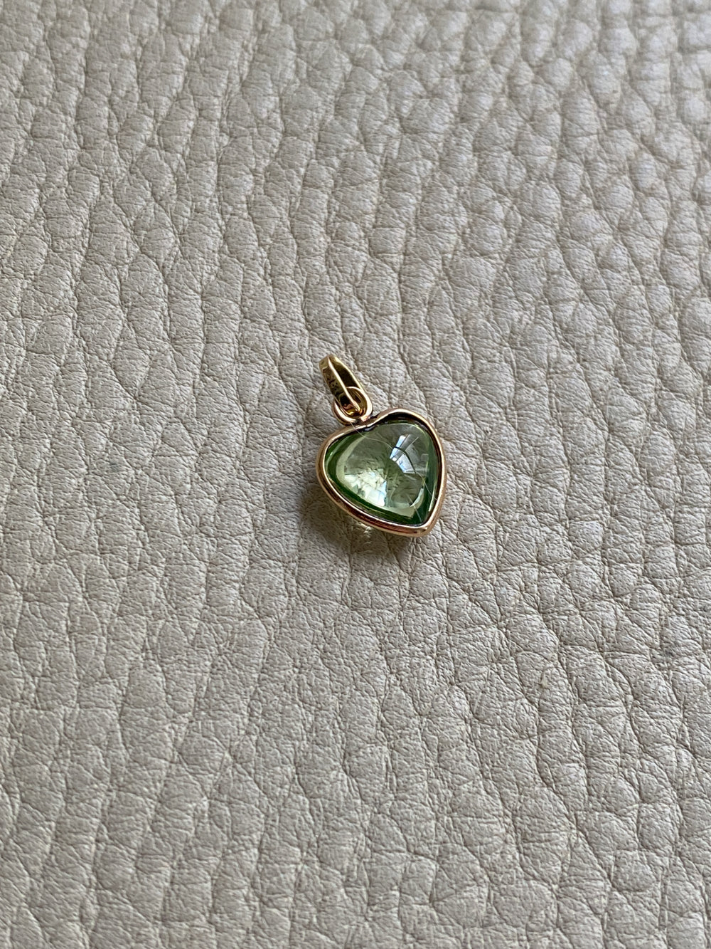 18k gold transparent green stone puffy heart pendant or charm
