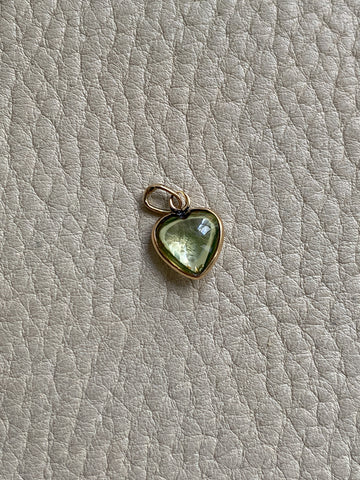 18k gold transparent green stone puffy heart pendant or charm