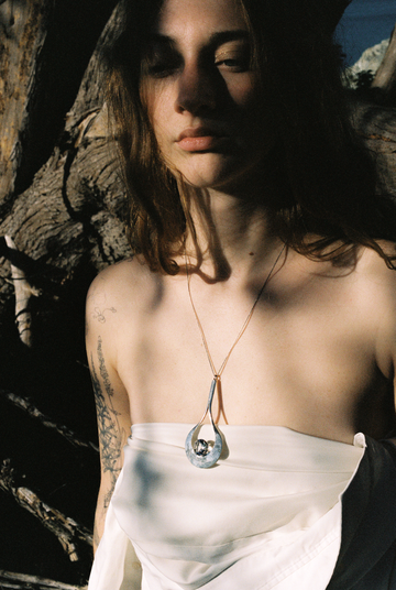 1974 Sterling Silver Droplet Pendant with Rock Crystal by Stigbert for Waldemar Johnson Atelier - 20 inch necklace