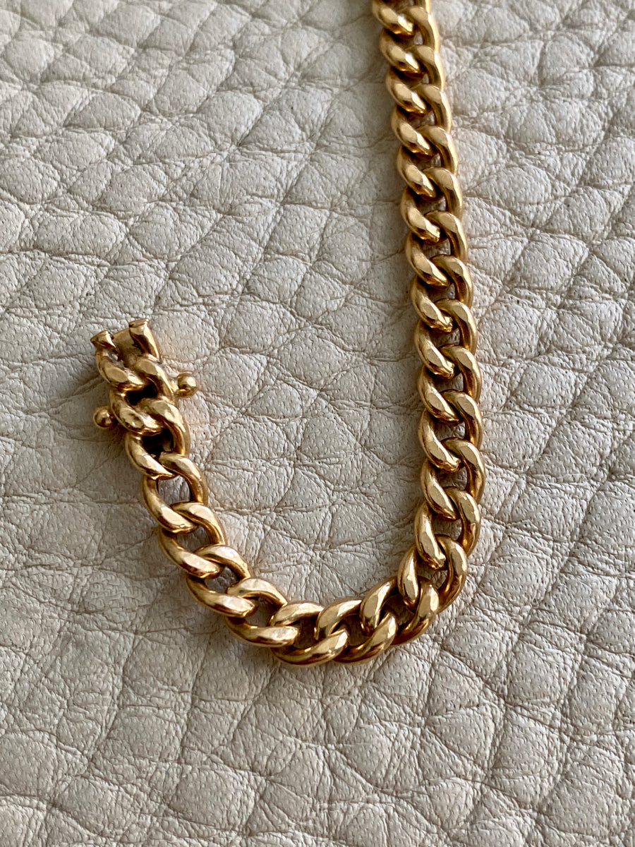 18k yellow gold vintage curb link bracelet - 7.8 inch length