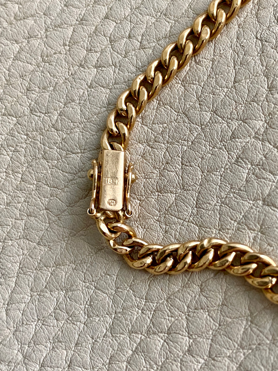 18k yellow gold vintage curb link bracelet - 7.8 inch length
