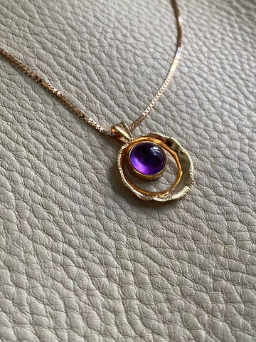 18k gold swedish vintage amethyst cabochon pendant necklace