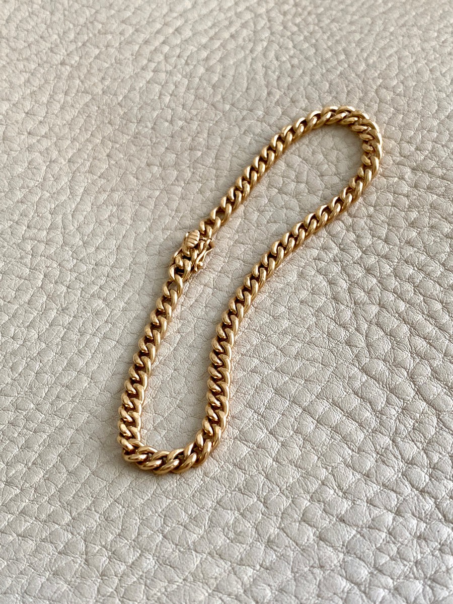 18k yellow gold vintage curb link bracelet - 7.8 inch length