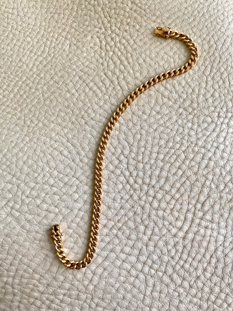 18k yellow gold vintage curb link bracelet - 7.8 inch length