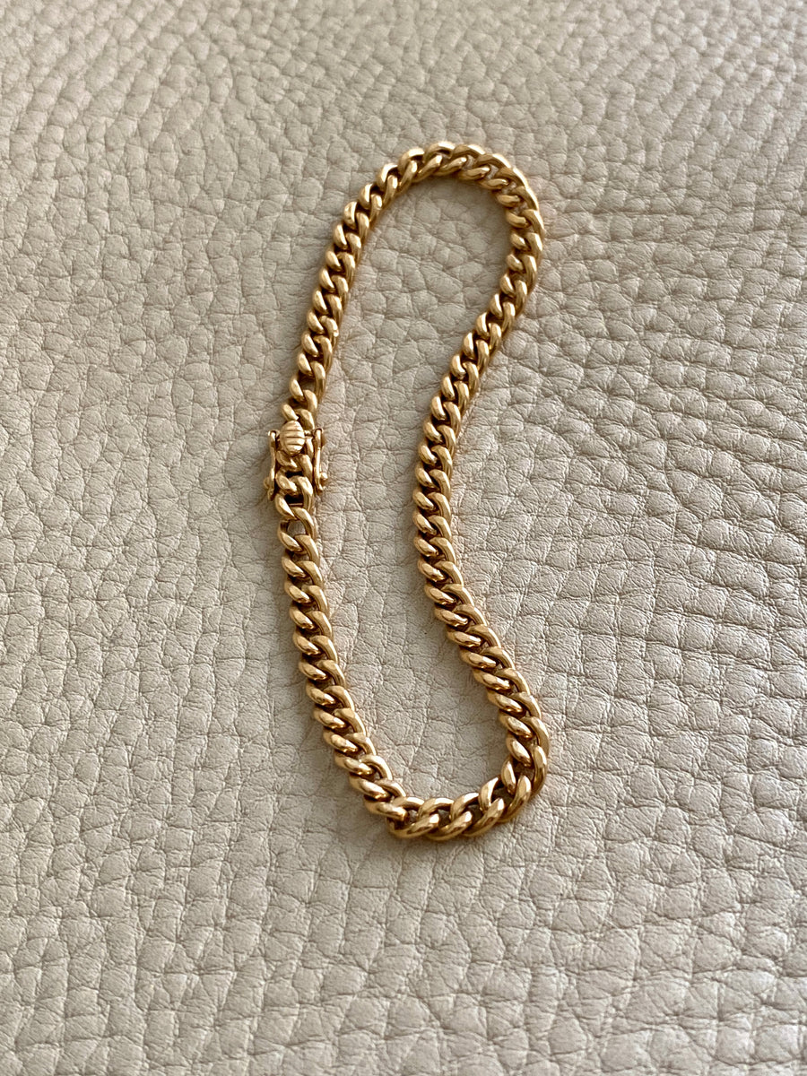 18k yellow gold vintage curb link bracelet - 7.8 inch length