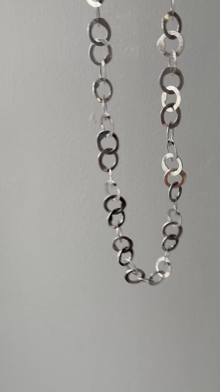 Silver Handmade Flat Circles Chain Necklace - 36 inch length