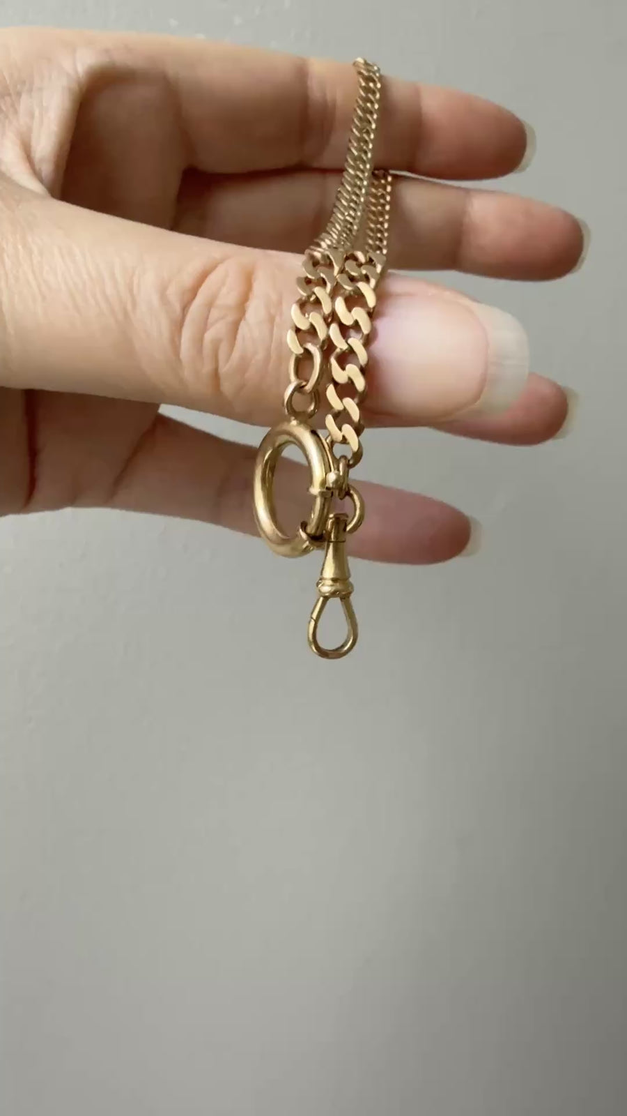 Antique 18k Gold Curb Link Watch Chain Necklace Extender with Large Bolt Clasp - 11 inch length