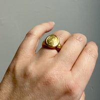 Unique! 18k Gold Vintage Signed Hammer Finish Signet Ring - Size 6.75-7