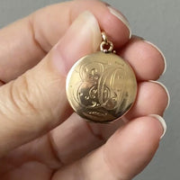 Vintage Hand Engraved Circular Locket Pendant in 18k Gold
