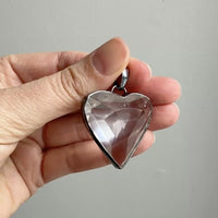 LARGE Crystal Quartz Heart Pendant in Oxidized Sterling Silver – 1.9 Inch length/drop