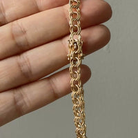 1966 Vintage Double Link Solid 18k Gold Bracelet - 7.2 inch length