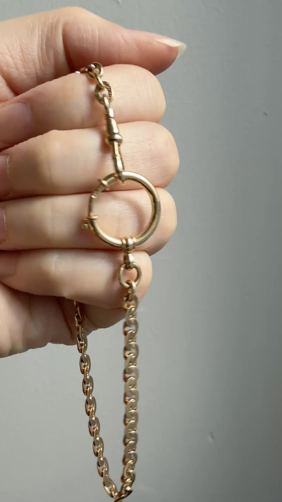 Dated 1930 18k Gold Virola Link Watch Chain Necklace Extender with Large Bolt Clasp - 10.25 inch length