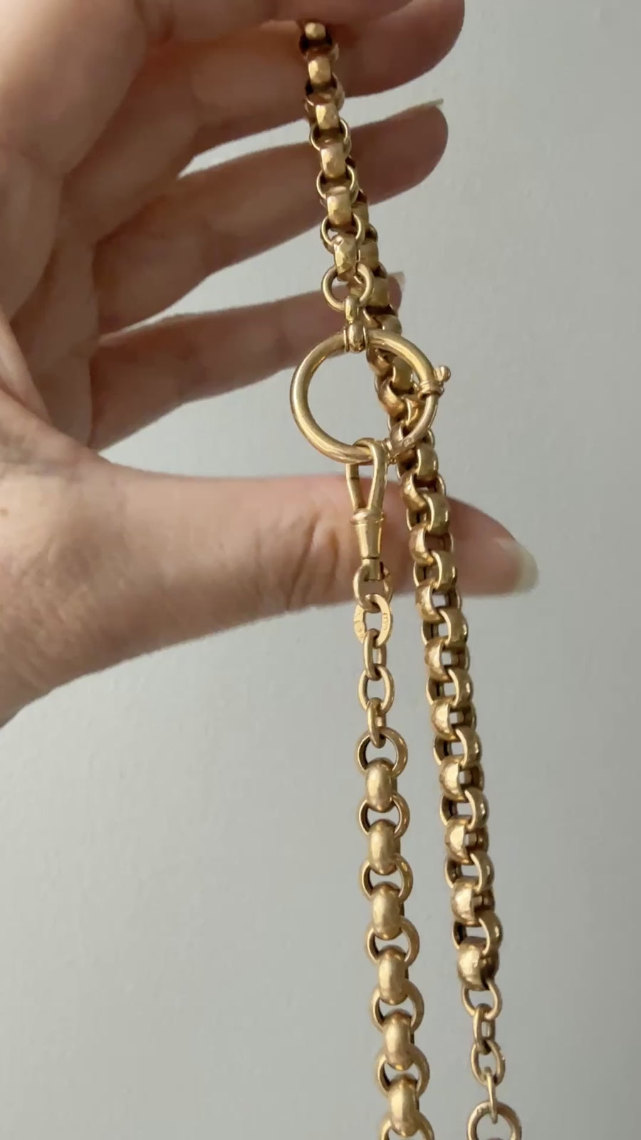Antique 18k Gold Rolo Link Watch chain Necklace Setup with Large Bolt clasps - 21.75 inch total length