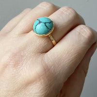 1966 Vintage Swedish 18k Gold Turquoise Cabochon Ring – Size 8