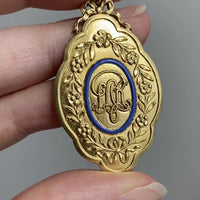 Phenomenal! 1928 Detailed WEIGHTY! 18k gold medallion pendant with blue enamel - by WA Bolin