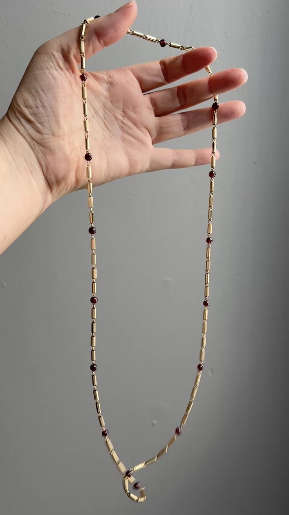 vintage 18k gold and garnet long station necklace PenelopePenelope.com