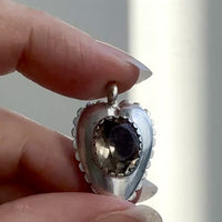 Antique Signed Swedish Silver Puffy Heart Pendant with Clear Stone