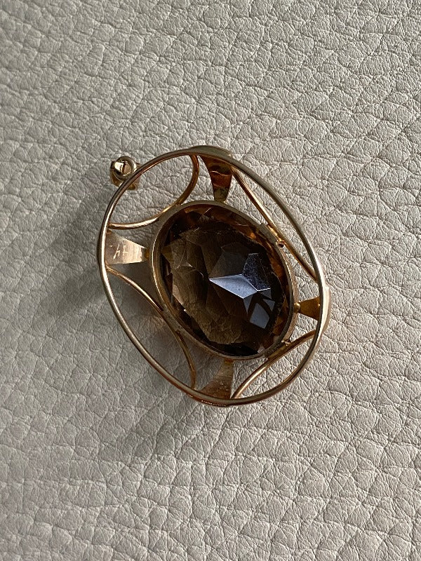 WONDERFUL 14k gold Finnish pendant with large faceted quartz stone 1937-1995