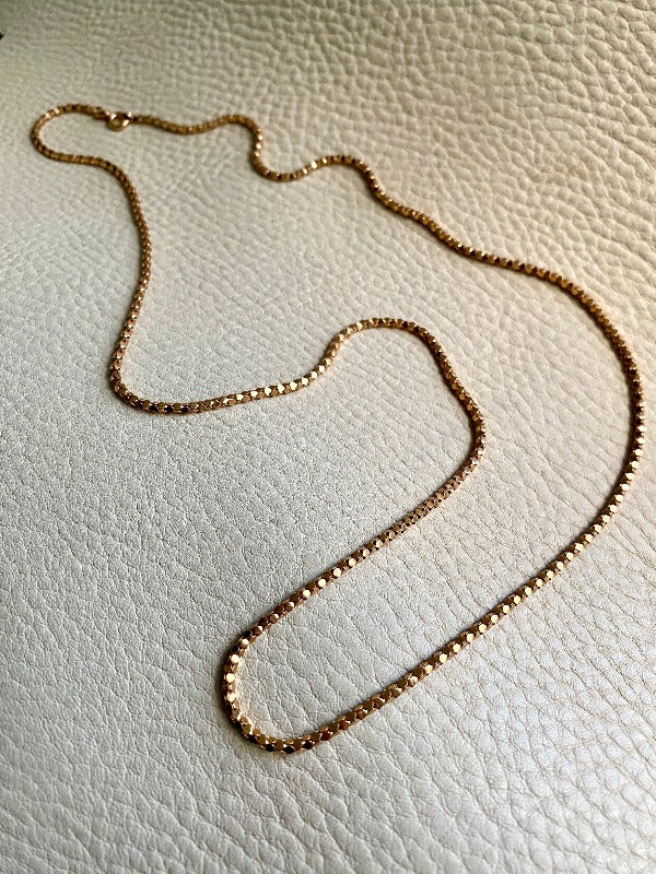 Long length Honeycomb link necklace - Italian vintage - 18k gold, 28 inch length