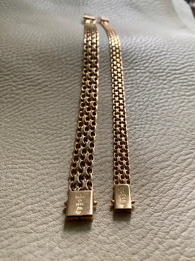 Vintage Swedish solid 18k gold x link bracelet with hidden box clasp