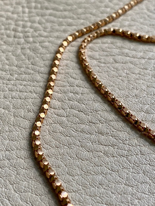 Long length Honeycomb link necklace - Italian vintage - 18k gold, 28 inch length