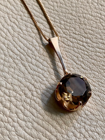 Vintage 14k Finnish pendant with large smoky quartz stone. By Elis Kauppi