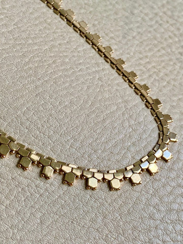 Filippini brothers 18k gold vintage italian necklace. Flat hexagon link 16.5 inches
