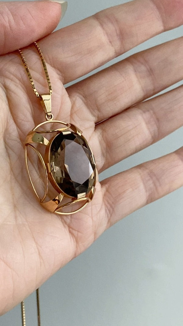 WONDERFUL 14k gold Finnish pendant with large faceted quartz stone 1937-1995