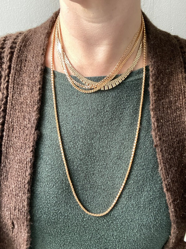 Long length Honeycomb link necklace - Italian vintage - 18k gold, 28 inch length