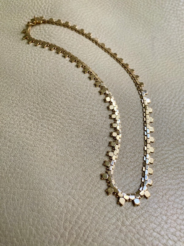 Filippini brothers 18k gold vintage italian necklace. Flat hexagon link 16.5 inches