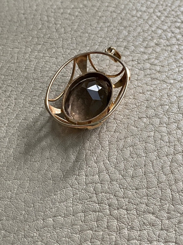 WONDERFUL 14k gold Finnish pendant with large faceted quartz stone 1937-1995