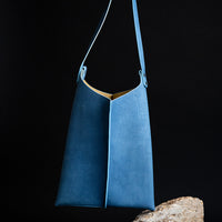 Wedge handbag - French goat leather in Distressed Indigo - Luxury edition *03