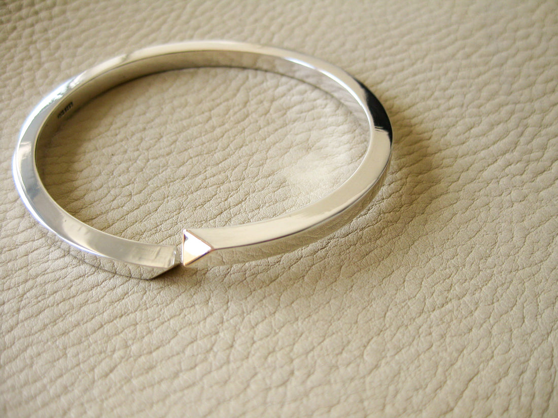 Heavy 46g Modernist Danish sterling silver bangle with gold tips