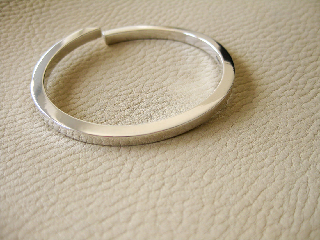 Heavy 46g Modernist Danish sterling silver bangle with gold tips