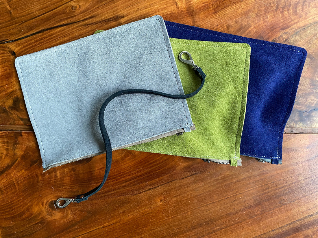 Suede zipper pouch 10 x 7 accessories case