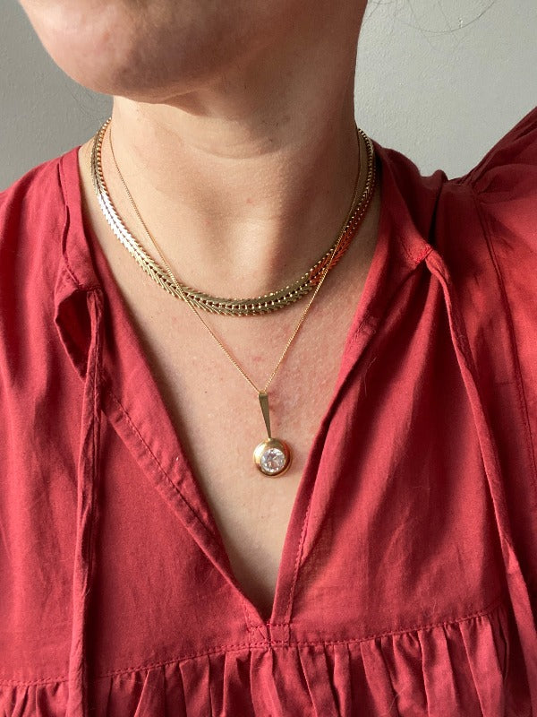 18k gold vintage swedish pendant necklace 17inch, rock crystal, quartz
